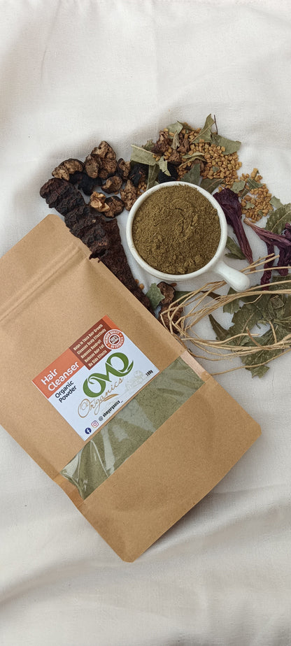 Hair Cleanser with white background and few herbs 