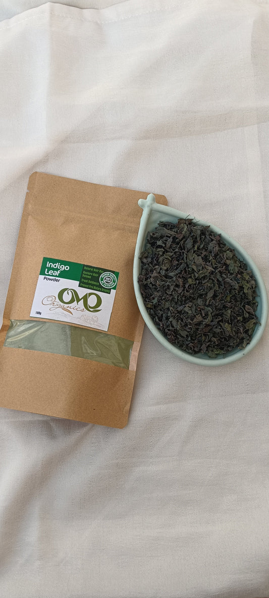 Pure Indigo Leaves Powder with Leaves white background