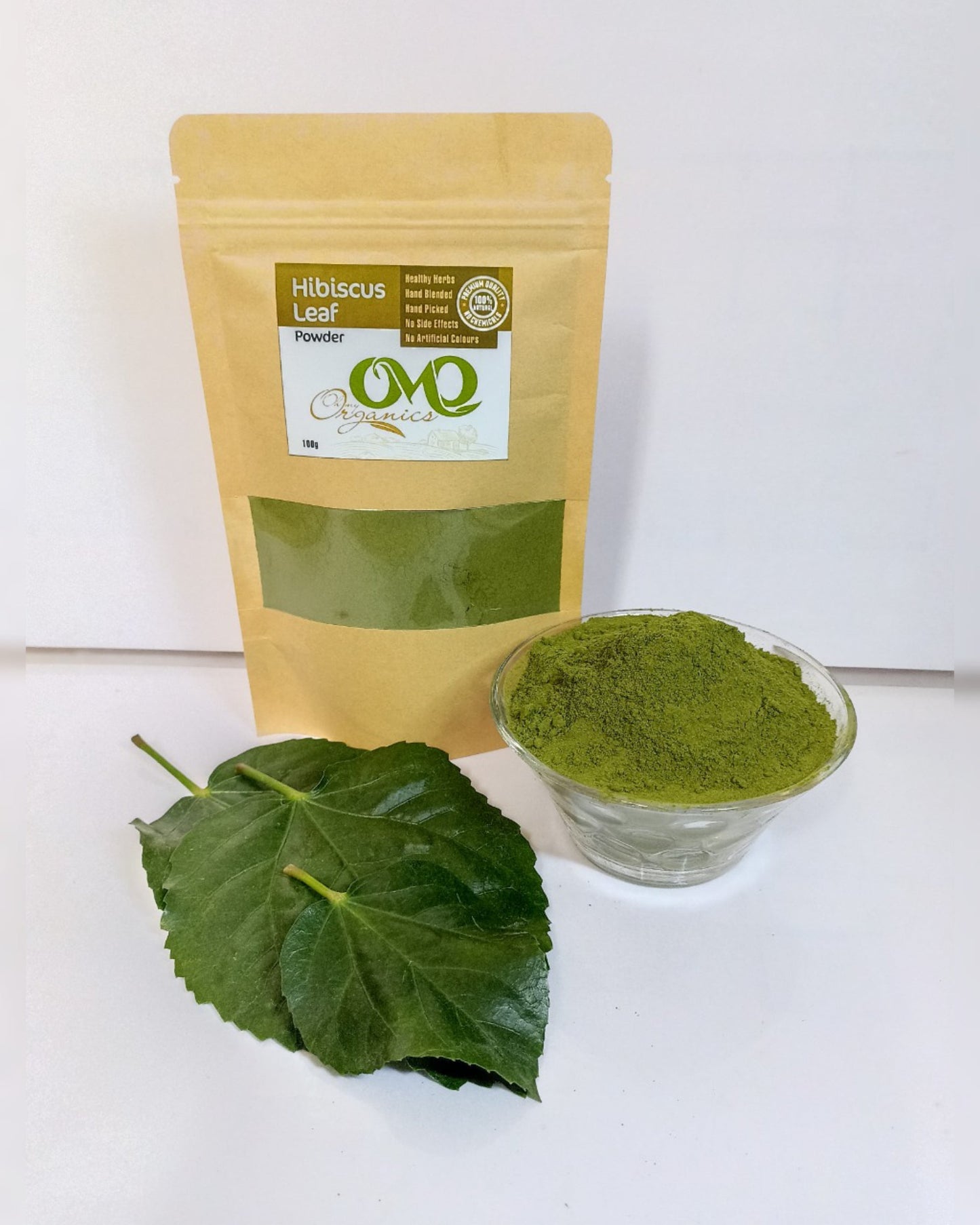 hibiscus leaf powder with white background